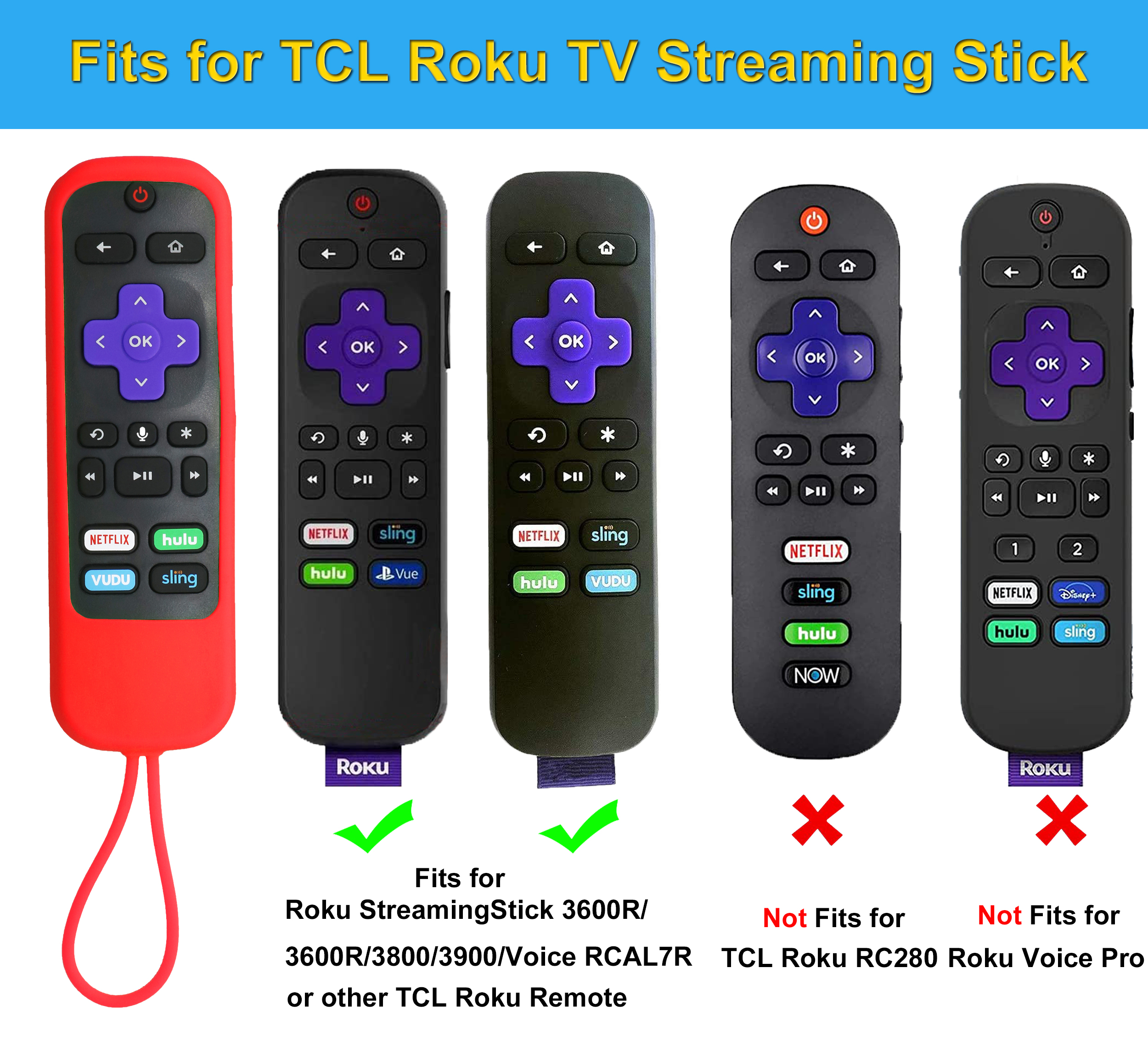 TOKERSE Cover for TCL Roku TV Steaming Stick 3600R/3800/3900 Remote - Silicone Case Cover for TCL Roku TV Steaming Stick/Voice/Express/Premiere Remote Controller Replacement Skin Sleeve - Red